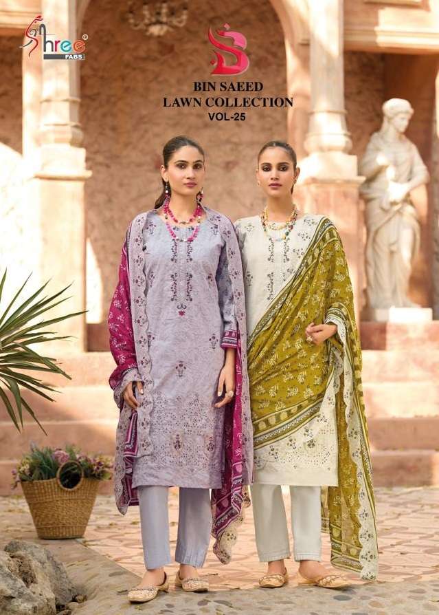 Bin Saeed Vol 25 Lawn Collection Shree Fabs Pure Cotton Karachi Salwar Suits Supplier Ahmedabad