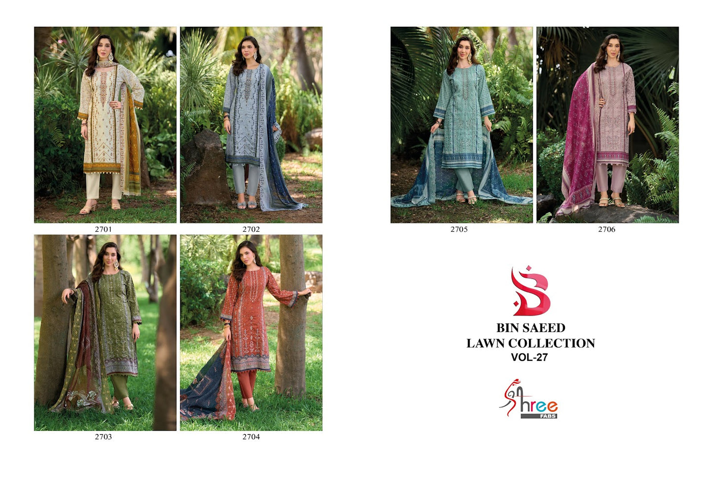 Bin Saeed Vol 27 Lawn Collection Shree Fabs Cotton Karachi Salwar Suits Supplier