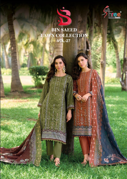 Bin Saeed Vol 27 Lawn Collection Shree Fabs Cotton Karachi Salwar Suits Supplier