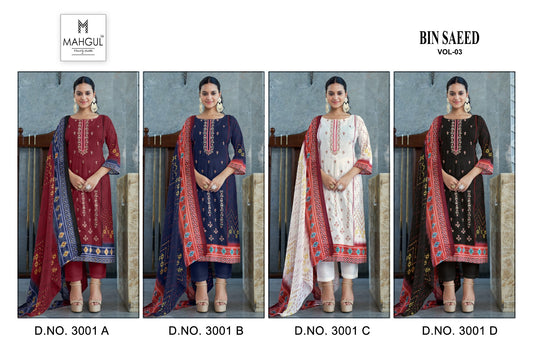 Bin Saeed Vol 3 Mahgul Lawn Cotton Karachi Salwar Suits Exporter Ahmedabad