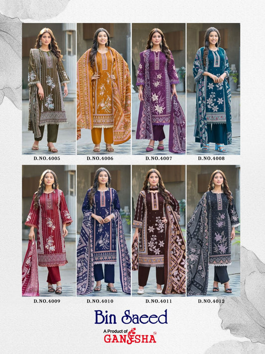 Bin Saeed Vol 4 Ganesha Mix Cotton Karachi Salwar Suits Manufacturer India