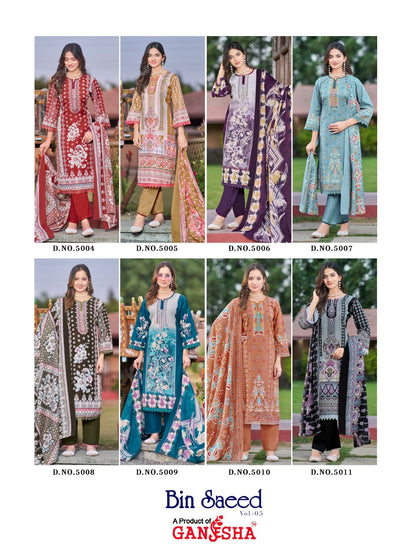 Bin Saeed Vol 5 Ganesha Mix Cotton Karachi Salwar Suits Supplier India