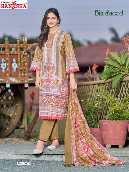 Bin Saeed Vol 5 Ganesha Mix Cotton Karachi Salwar Suits Supplier India