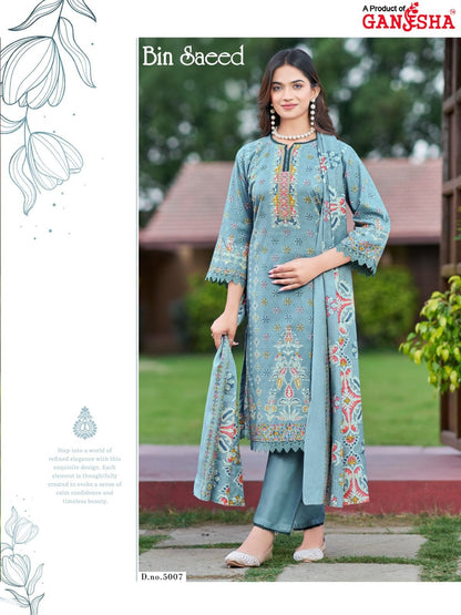Bin Saeed Vol 5 Ganesha Mix Cotton Karachi Salwar Suits Supplier India