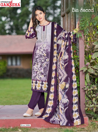 Bin Saeed Vol 5 Ganesha Mix Cotton Karachi Salwar Suits Supplier India