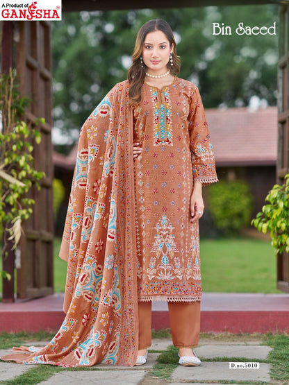 Bin Saeed Vol 5 Ganesha Mix Cotton Karachi Salwar Suits Supplier India