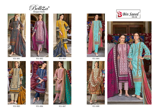 Bin Saeed Vol 6 Belliza Designer Studio Cotton Karachi Salwar Suits Exporter Gujarat