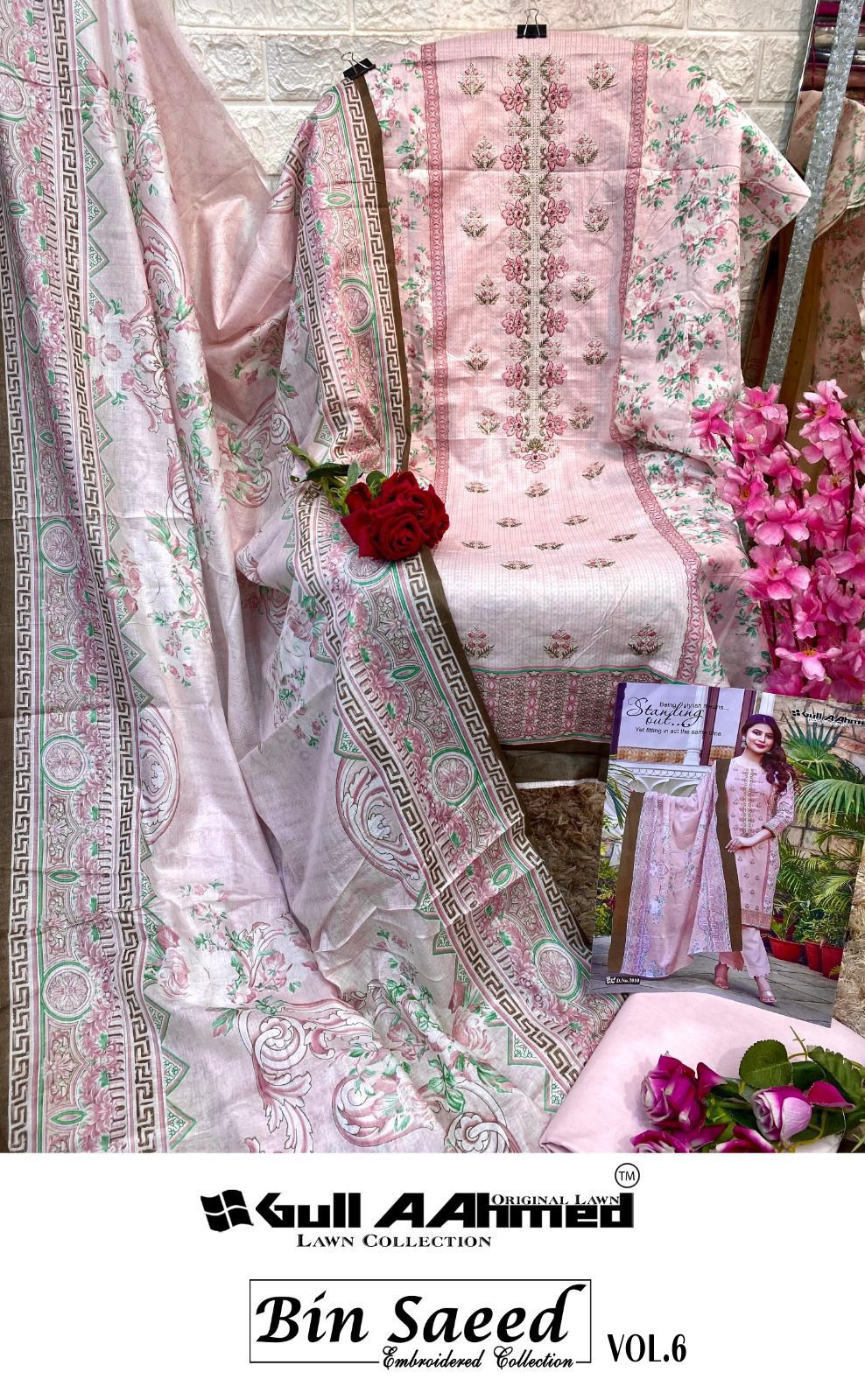 Bin Saeed Vol 6 Embroidered Collection Gul Ahmed Cambric Cotton Karachi Salwar Suits Wholesaler Gujarat