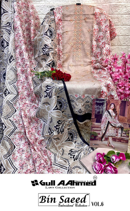 Bin Saeed Vol 6 Embroidered Collection Gul Ahmed Cambric Cotton Karachi Salwar Suits Wholesaler Gujarat