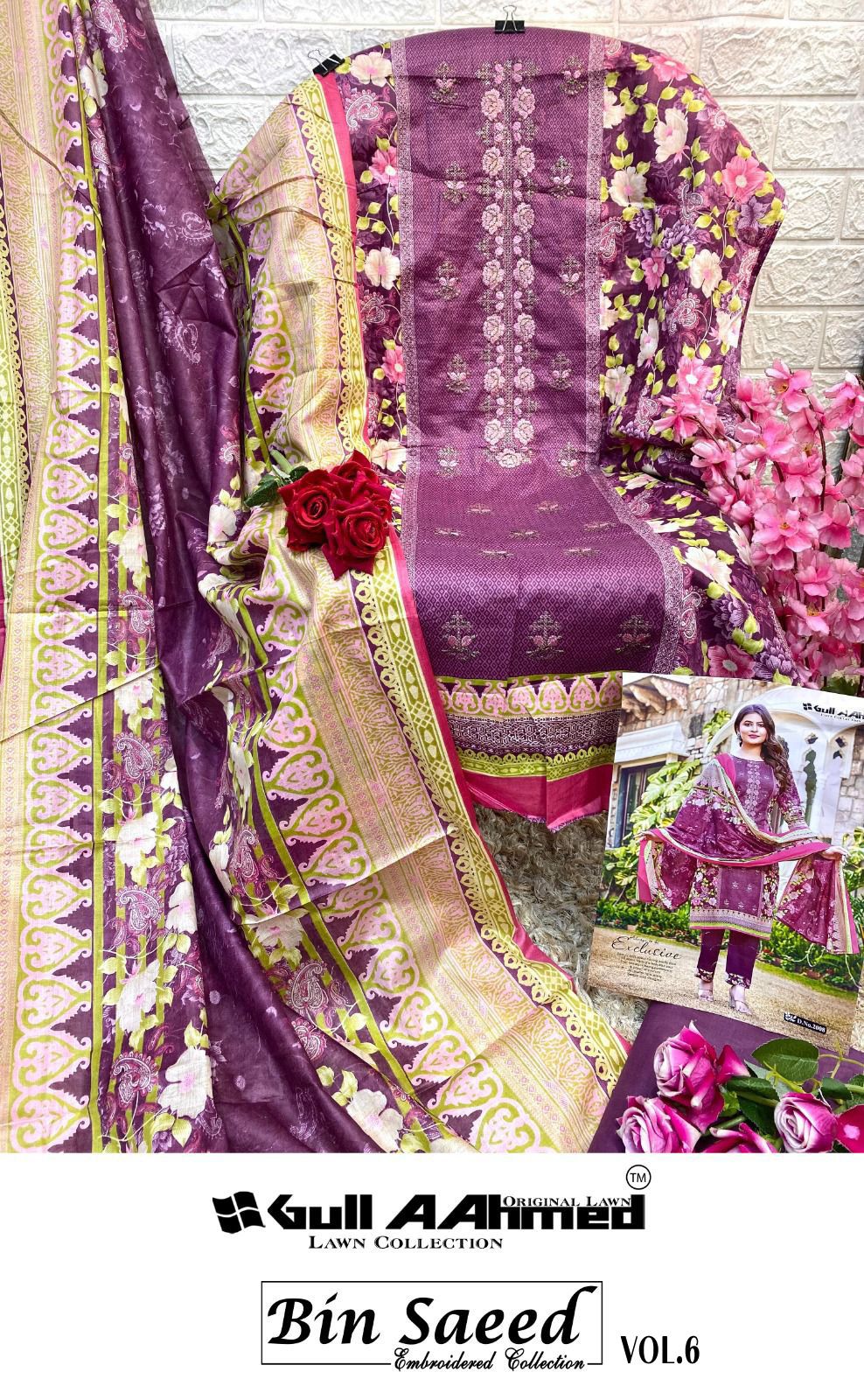 Bin Saeed Vol 6 Embroidered Collection Gul Ahmed Cambric Cotton Karachi Salwar Suits Wholesaler Gujarat