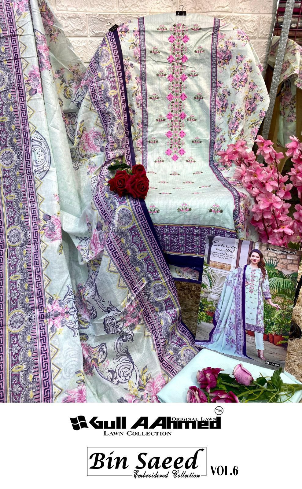 Bin Saeed Vol 6 Embroidered Collection Gul Ahmed Cambric Cotton Karachi Salwar Suits Wholesaler Gujarat