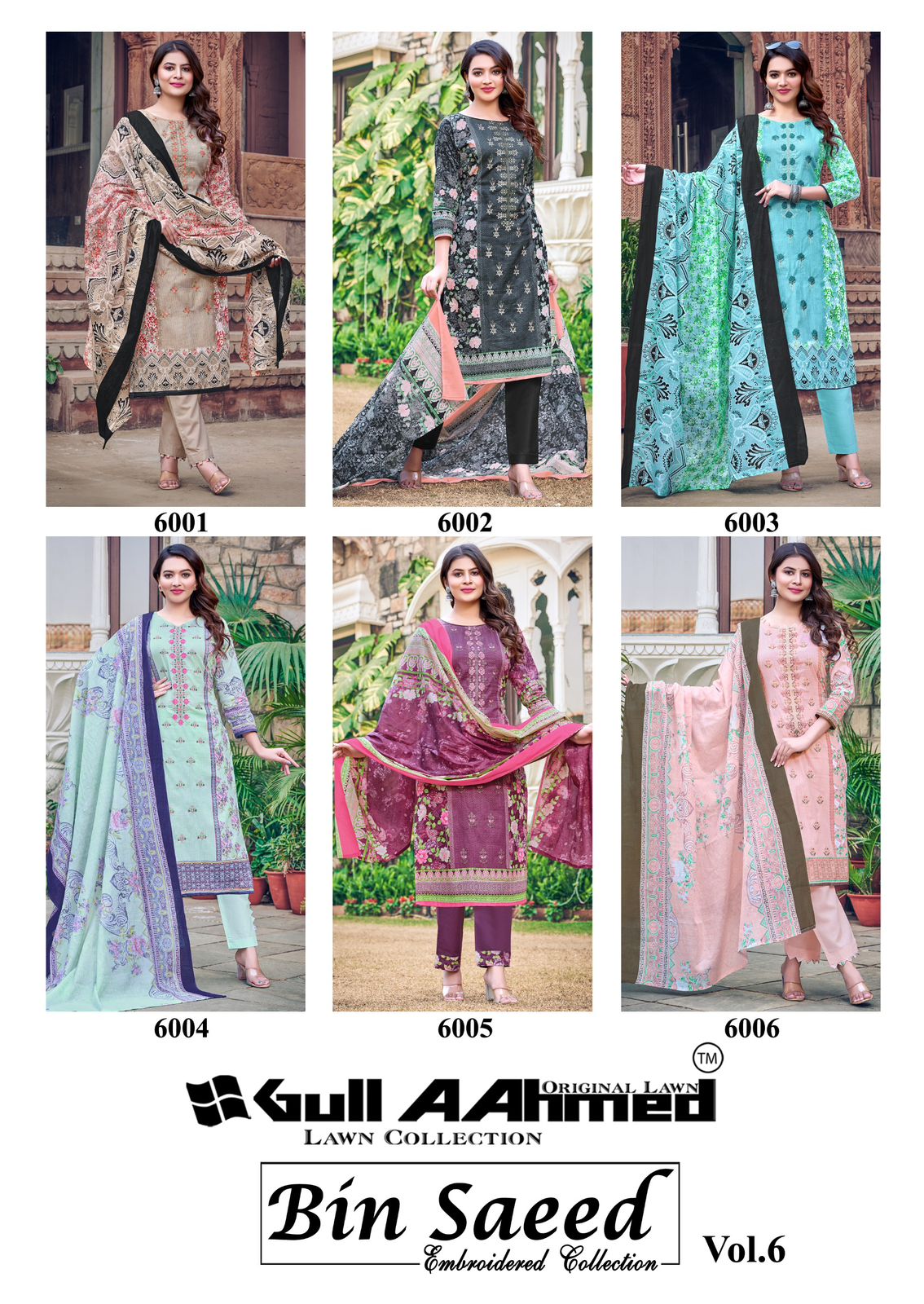 Bin Saeed Vol 6 Embroidered Collection Gul Ahmed Cambric Cotton Karachi Salwar Suits Wholesaler Gujarat