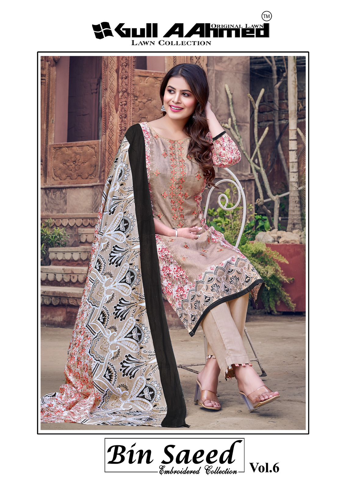 Bin Saeed Vol 6 Embroidered Collection Gul Ahmed Cambric Cotton Karachi Salwar Suits Wholesaler Gujarat