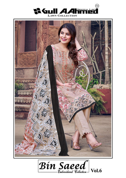 Bin Saeed Vol 6 Embroidered Collection Gul Ahmed Cambric Cotton Karachi Salwar Suits Wholesaler Gujarat