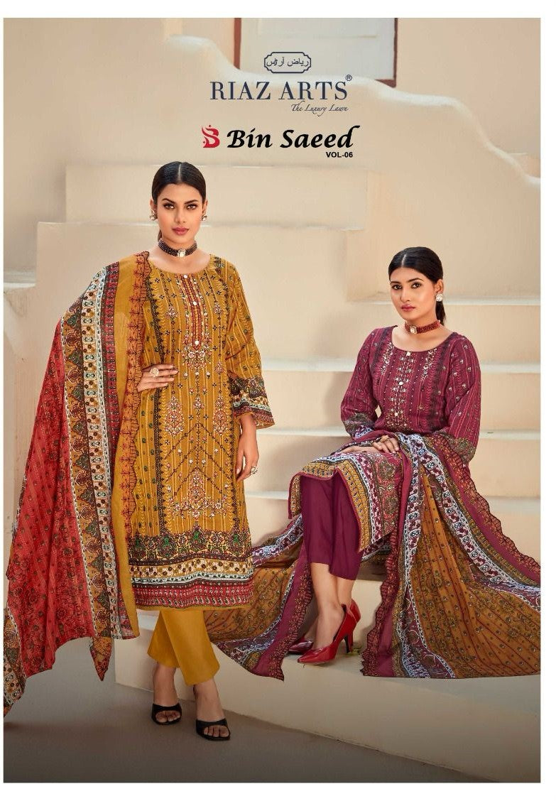 Bin Saeed Vol 6 Riaz Art Cotton Karachi Salwar Suits Supplier Ahmedabad