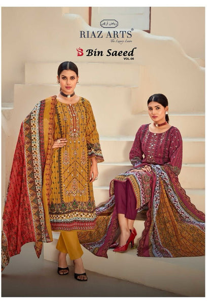 Bin Saeed Vol 6 Riaz Art Cotton Karachi Salwar Suits Supplier Ahmedabad