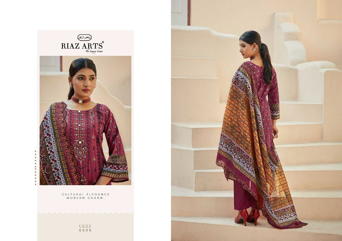 Bin Saeed Vol 6 Riaz Art Cotton Karachi Salwar Suits Supplier Ahmedabad