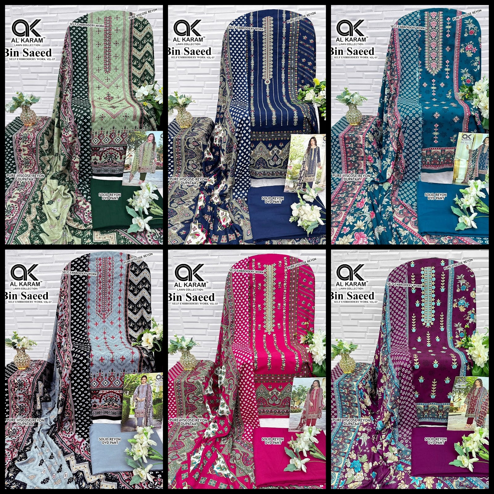 Bin Saeed Vol 7 Al Karam Viscose Reyon Karachi Salwar Suits Exporter