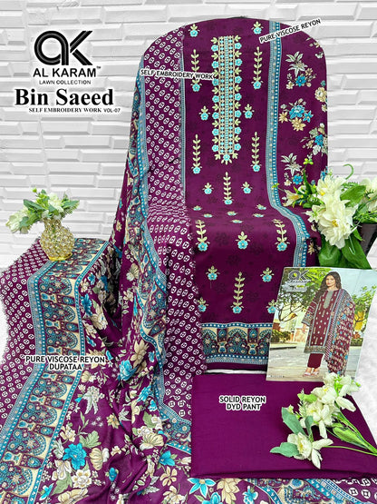 Bin Saeed Vol 7 Al Karam Viscose Reyon Karachi Salwar Suits Exporter
