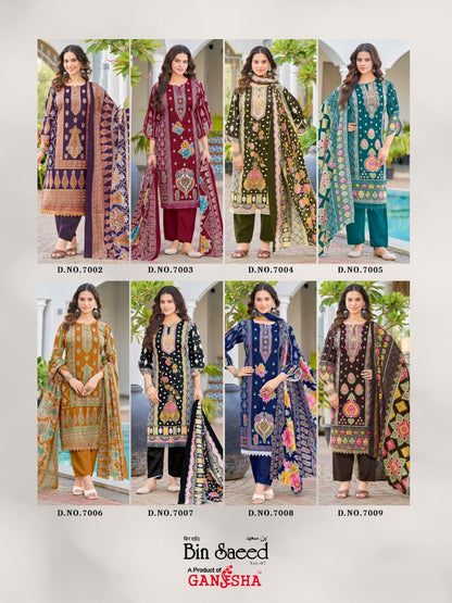 Bin Saeed Vol 7 Ganesha Mix Cotton Karachi Salwar Suits Wholesale