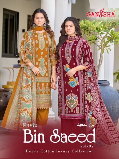 Bin Saeed Vol 7 Ganesha Mix Cotton Karachi Salwar Suits Wholesale