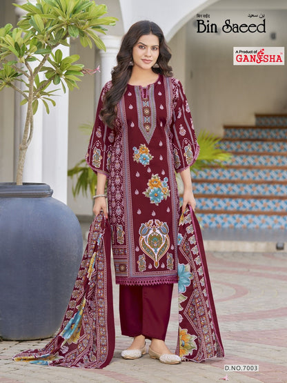 Bin Saeed Vol 7 Ganesha Mix Cotton Karachi Salwar Suits Wholesale