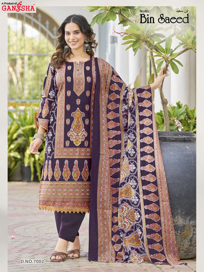 Bin Saeed Vol 7 Ganesha Mix Cotton Karachi Salwar Suits Wholesale