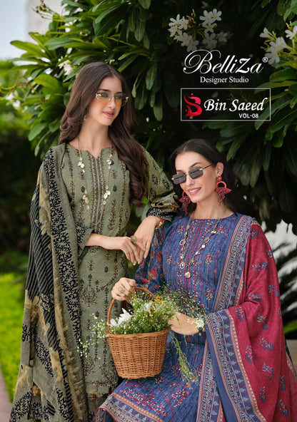 Bin Saeed Vol 8 Belliza Designer Studio Cotton Karachi Salwar Suits Wholesale Price