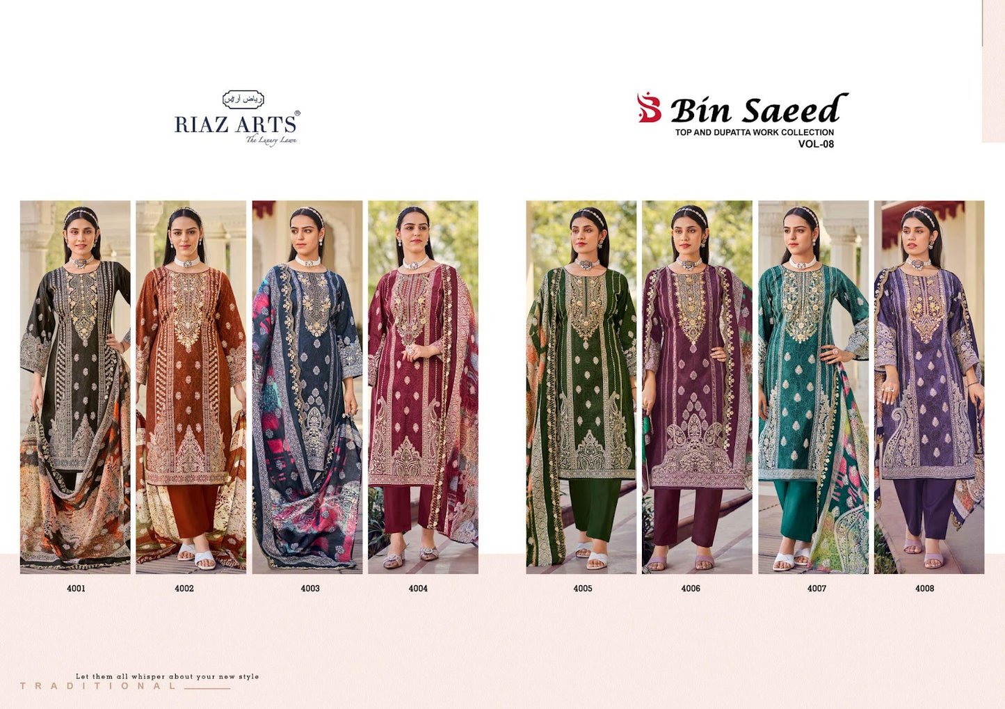 Bin Saeed Vol 8 Riaz Art Pure Cotton Karachi Salwar Suits Exporter Gujarat
