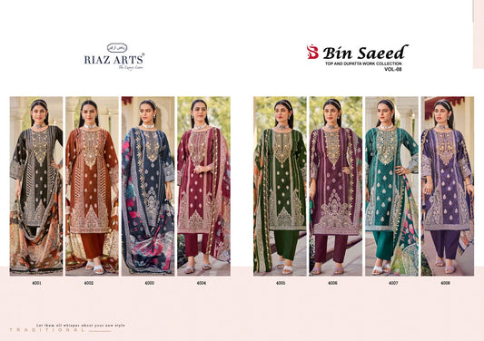 Bin Saeed Vol 8 Riaz Art Pure Cotton Karachi Salwar Suits Exporter Gujarat