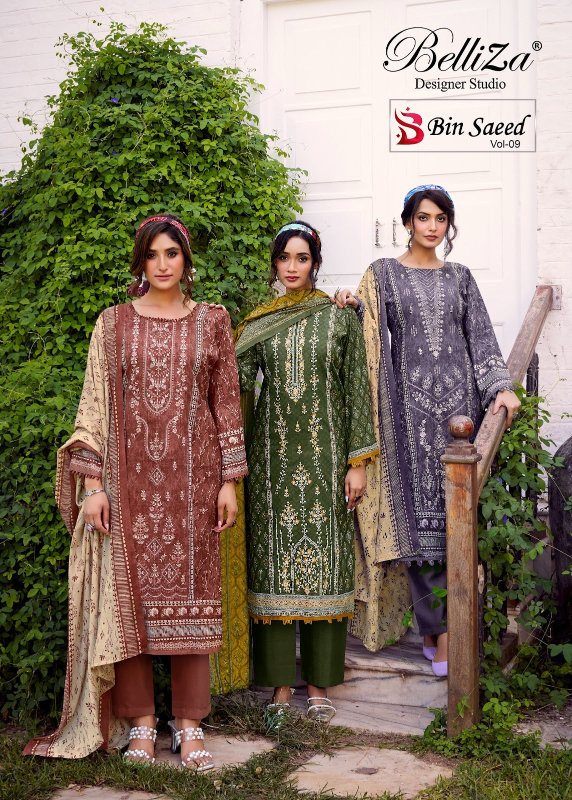 Bin Saeed Vol 9 Belliza Designer Studio Cotton Karachi Salwar Suits Wholesaler