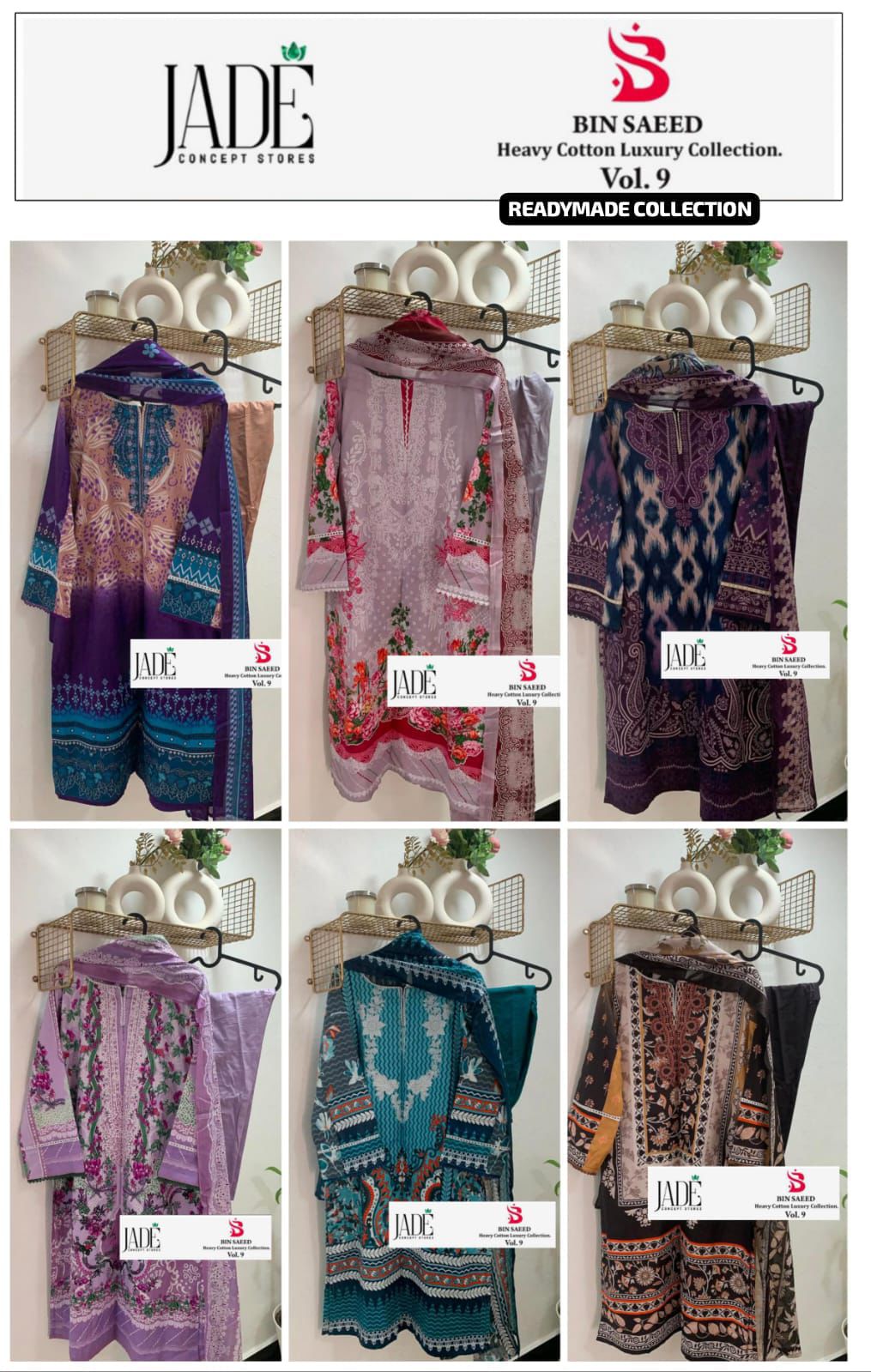 Bin Saeed Vol 9 Heavy Cotton Luxury Collection Jade Lawn Karachi Readymade Suits Supplier India