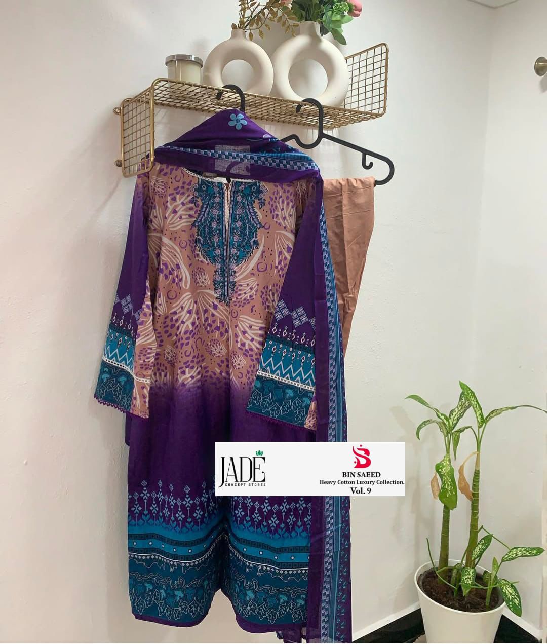 Bin Saeed Vol 9 Heavy Cotton Luxury Collection Jade Lawn Karachi Readymade Suits Supplier India