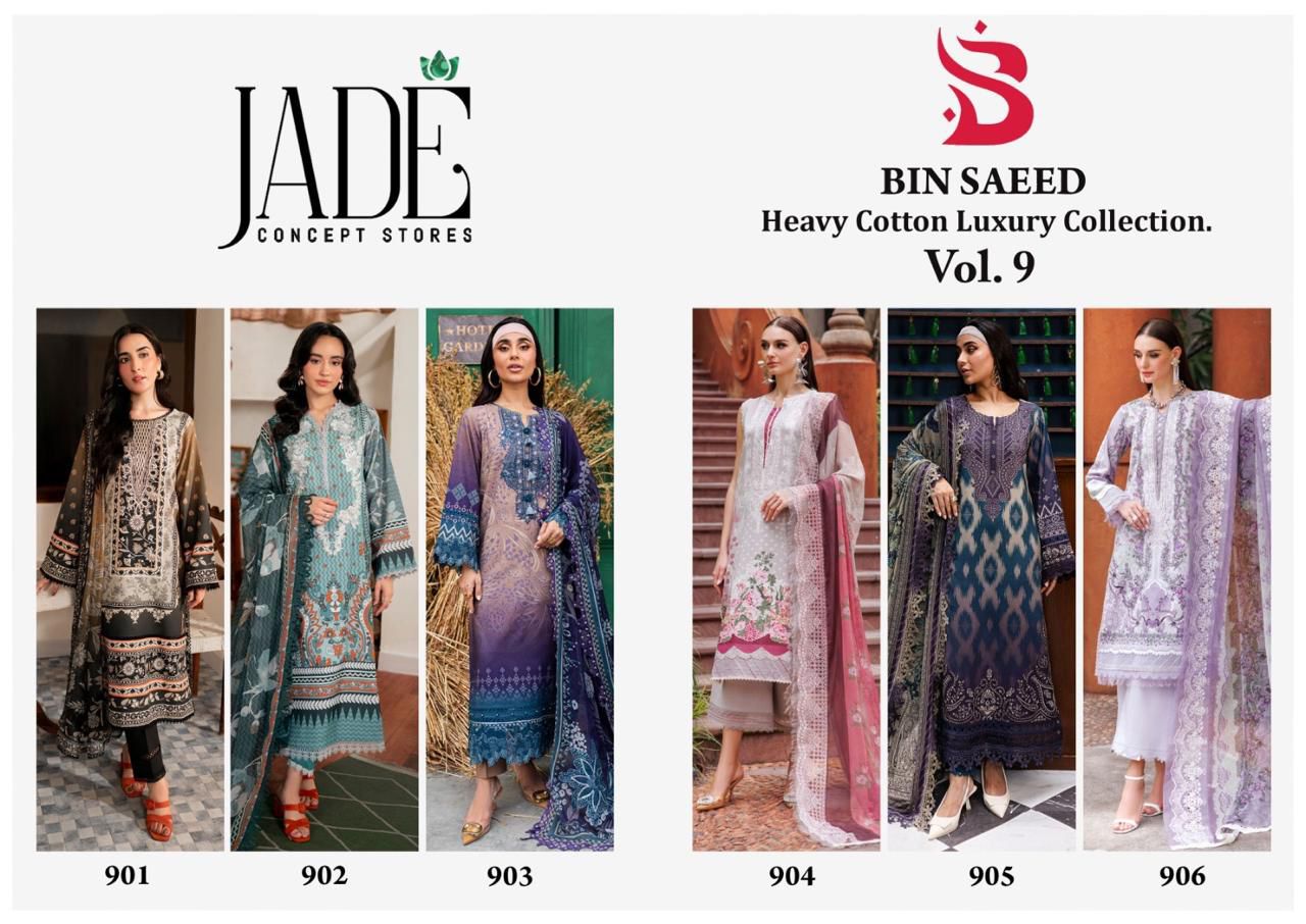 Bin Saeed Vol 9 Heavy Cotton Luxury Collection Jade Lawn Karachi Salwar Suits Wholesale