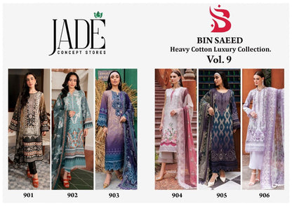 Bin Saeed Vol 9 Heavy Cotton Luxury Collection Jade Lawn Karachi Salwar Suits Wholesale