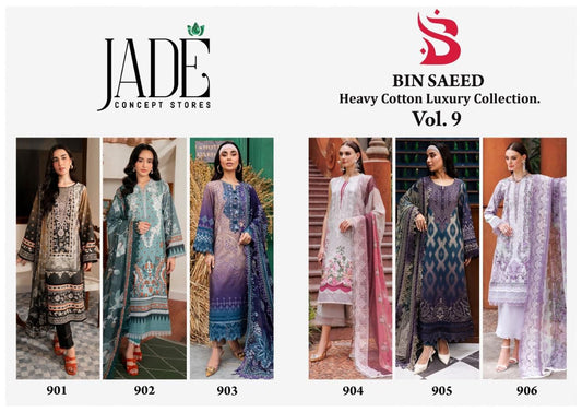 Bin Saeed Vol 9 Heavy Cotton Luxury Collection Jade Lawn Karachi Salwar Suits Wholesale