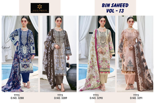 Bin Saheed Vol 13 Aaliz Prints Cotton Karachi Salwar Suits Supplier Ahmedabad