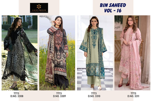 Bin Saheed Vol 16 Aaliz Prints Mix Cotton Karachi Readymade Suits Supplier Ahmedabad