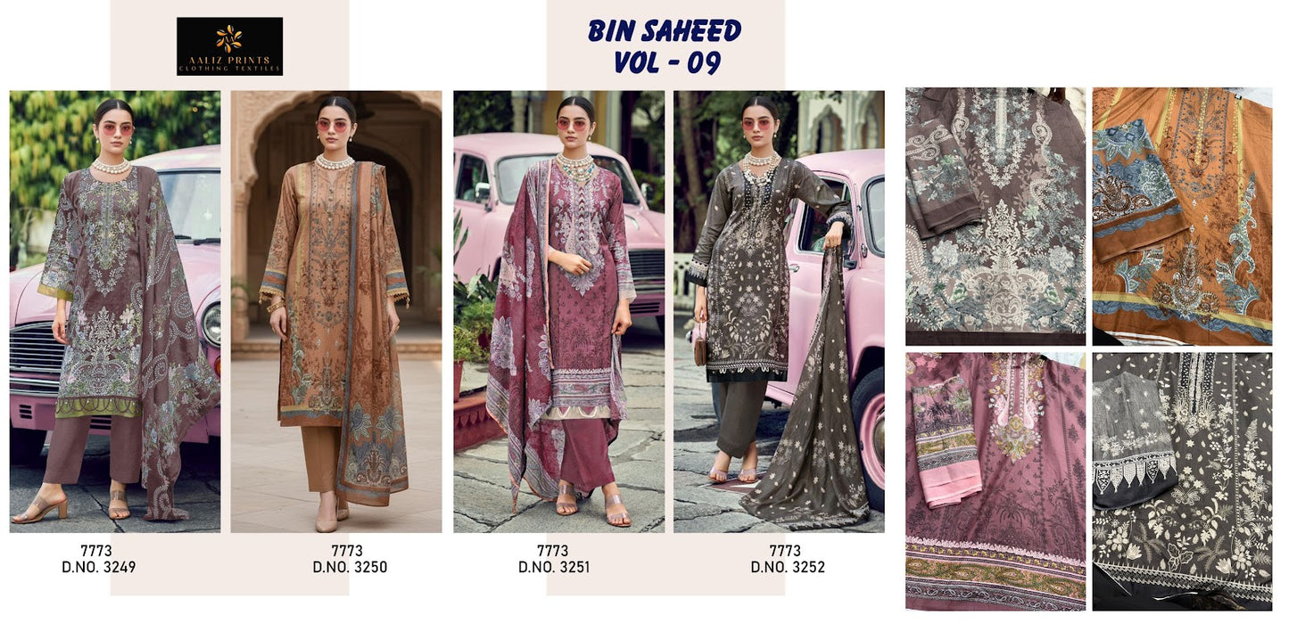 Bin Saheed Vol 9 Aaliz Prints Cotton Karachi Salwar Suits Manufacturer Gujarat