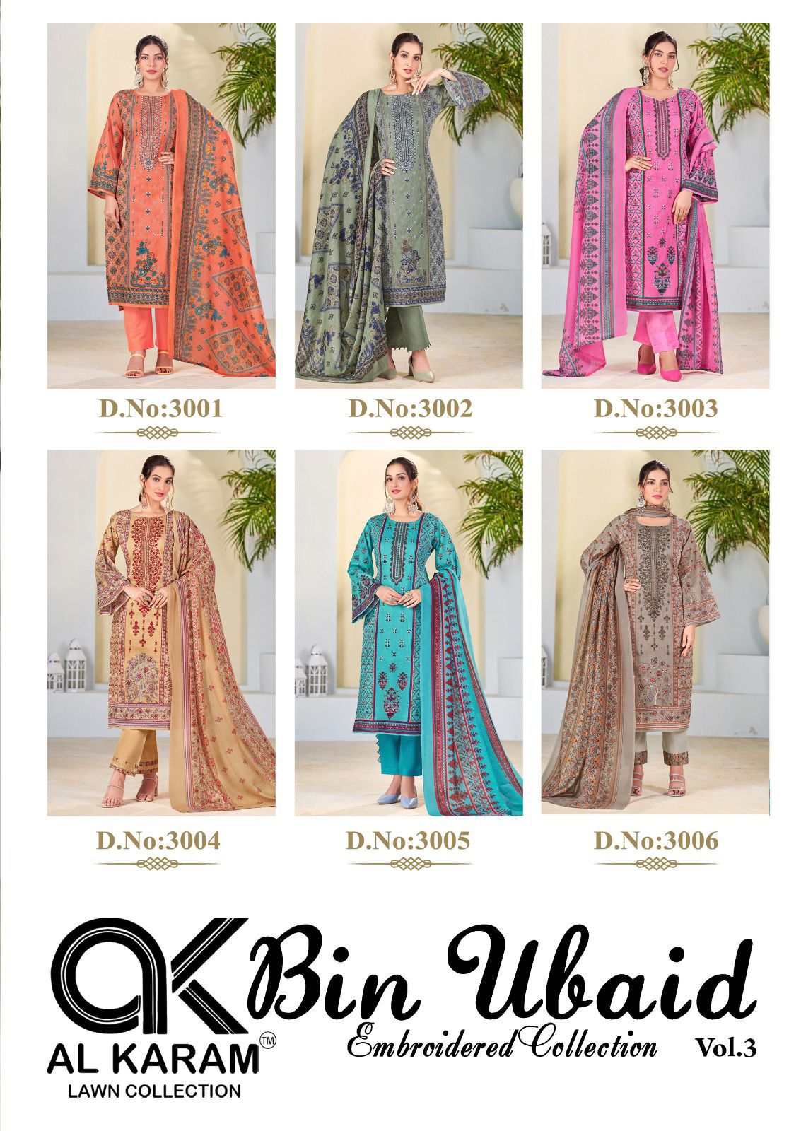 Bin Ubaid Embroidered Collection Vol 3 Al Karam Lawn Karachi Salwar Suits Wholesaler India