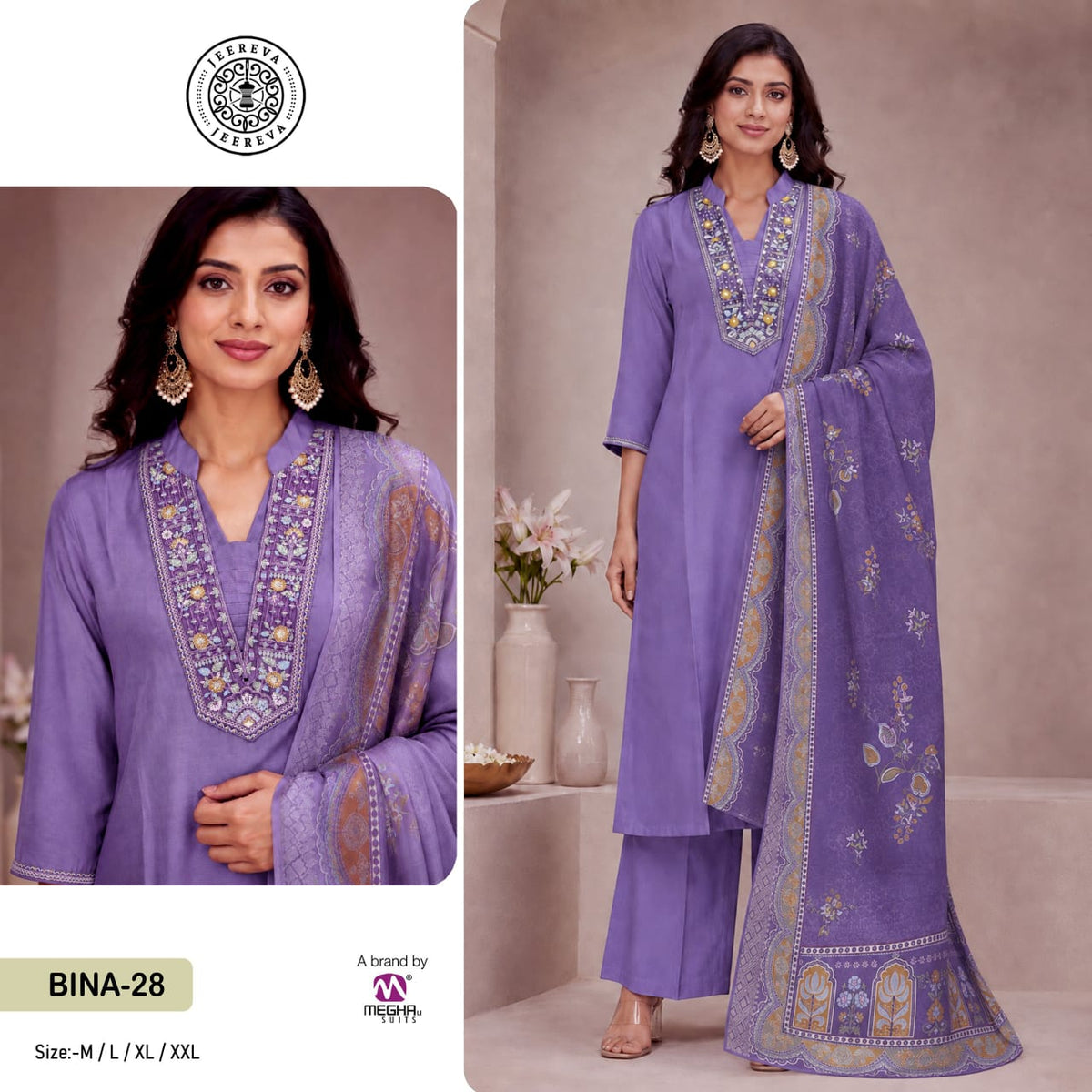 Bina 27-28-29 Megha Viscose Roman Readymade Pant Style Suits Wholesale Price