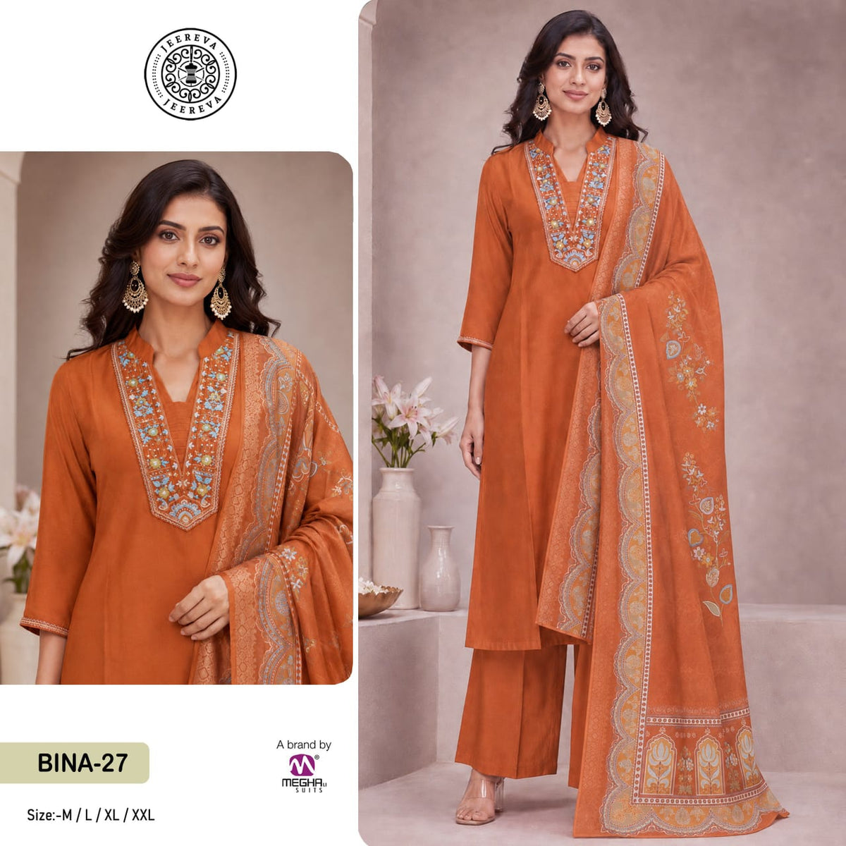Bina 27-28-29 Megha Viscose Roman Readymade Pant Style Suits Wholesale Price