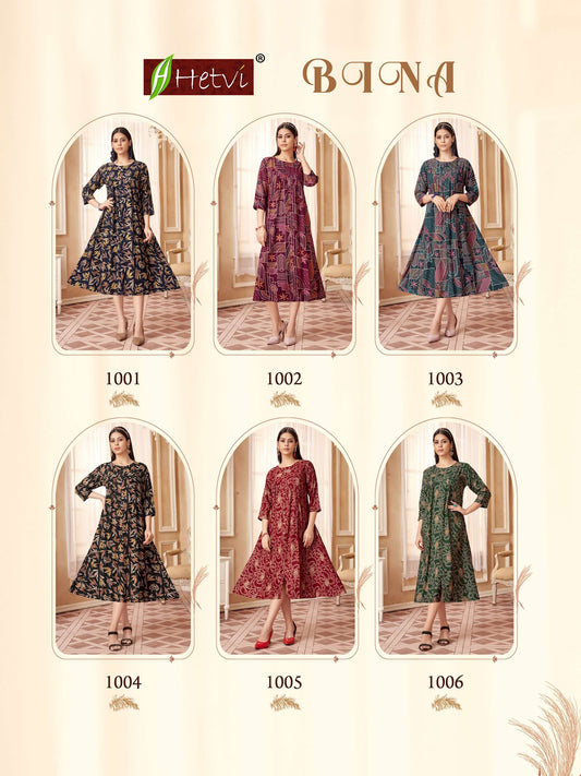 Bina Hetvi Heavy Reyon Anarkali Kurtis Wholesale Price