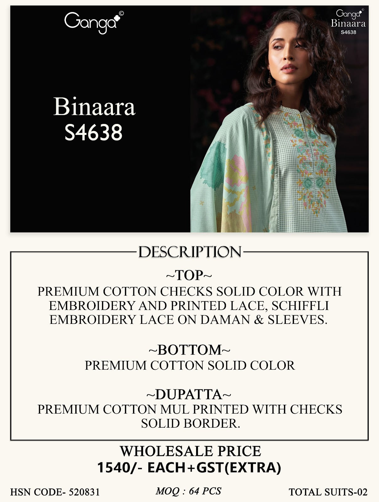 Binaara 4638 Ganga Cotton Plazzo Style Suits Supplier Gujarat