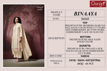 Binaaya 4143 Ganga Pure Bemberg Plazzo Style Suits Wholesaler Gujarat
