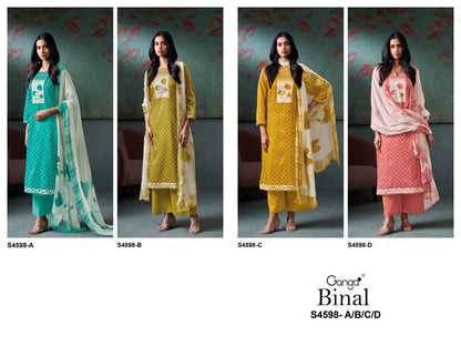 Binal 4598 Ganga Cotton Satin Plazzo Style Suits Supplier Ahmedabad