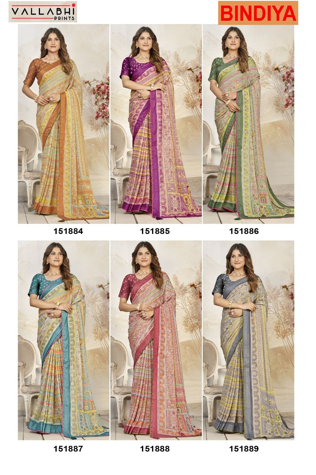 Bindiya Vallabhi Prints Dull Moss Sarees Wholesale Price