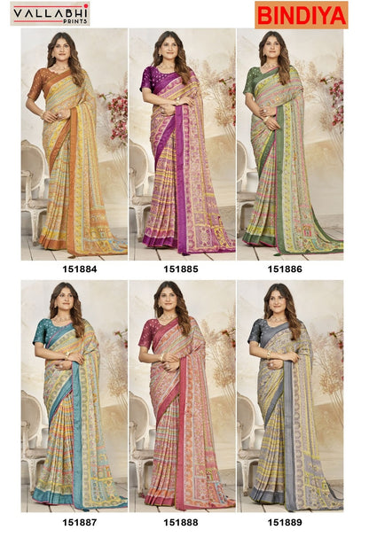 Bindiya Vallabhi Prints Dull Moss Sarees Wholesale Price