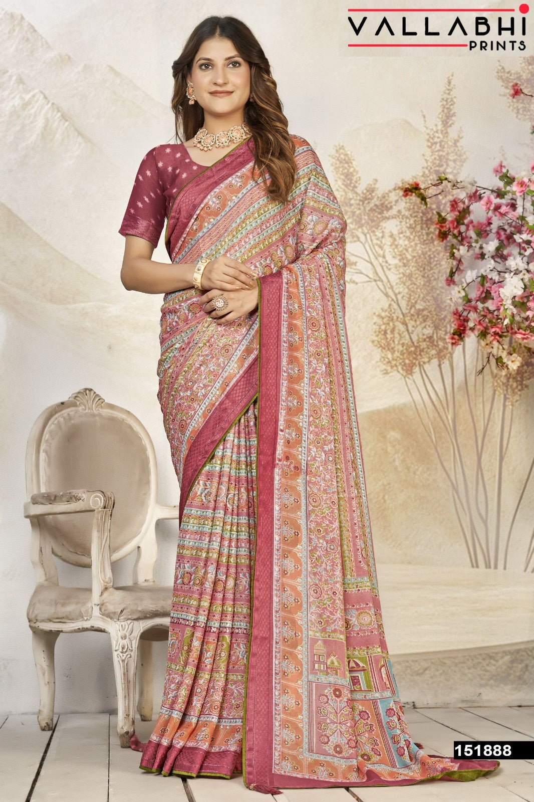 Bindiya Vallabhi Prints Dull Moss Sarees Wholesale Price