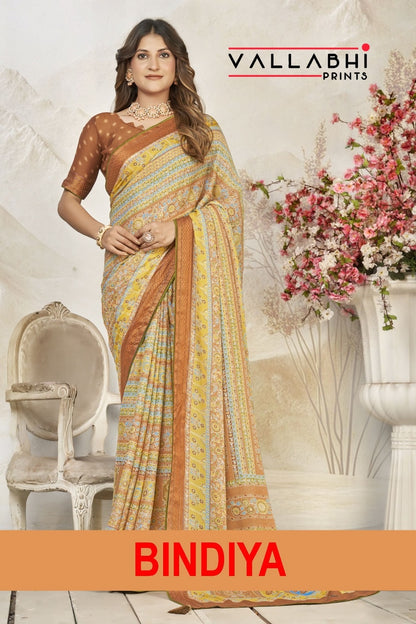 Bindiya Vallabhi Prints Dull Moss Sarees Wholesale Price